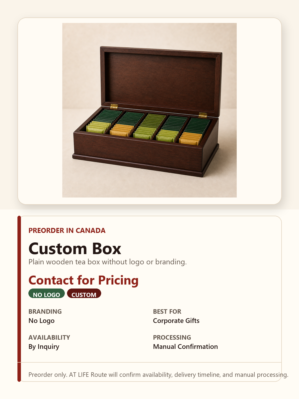 Custom branded wooden tea box